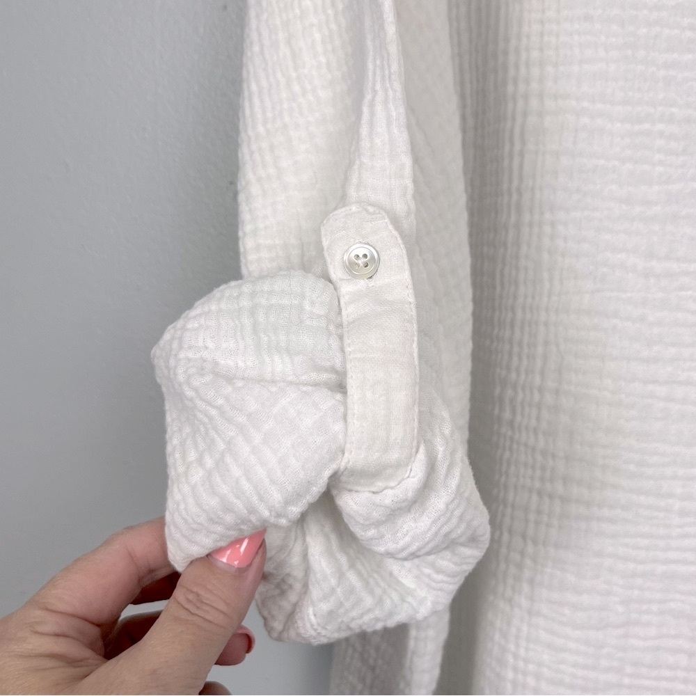 J.Jill white gauzy muslin cotton roll tab sleeve blouse top, large. - Picture 7 of 13